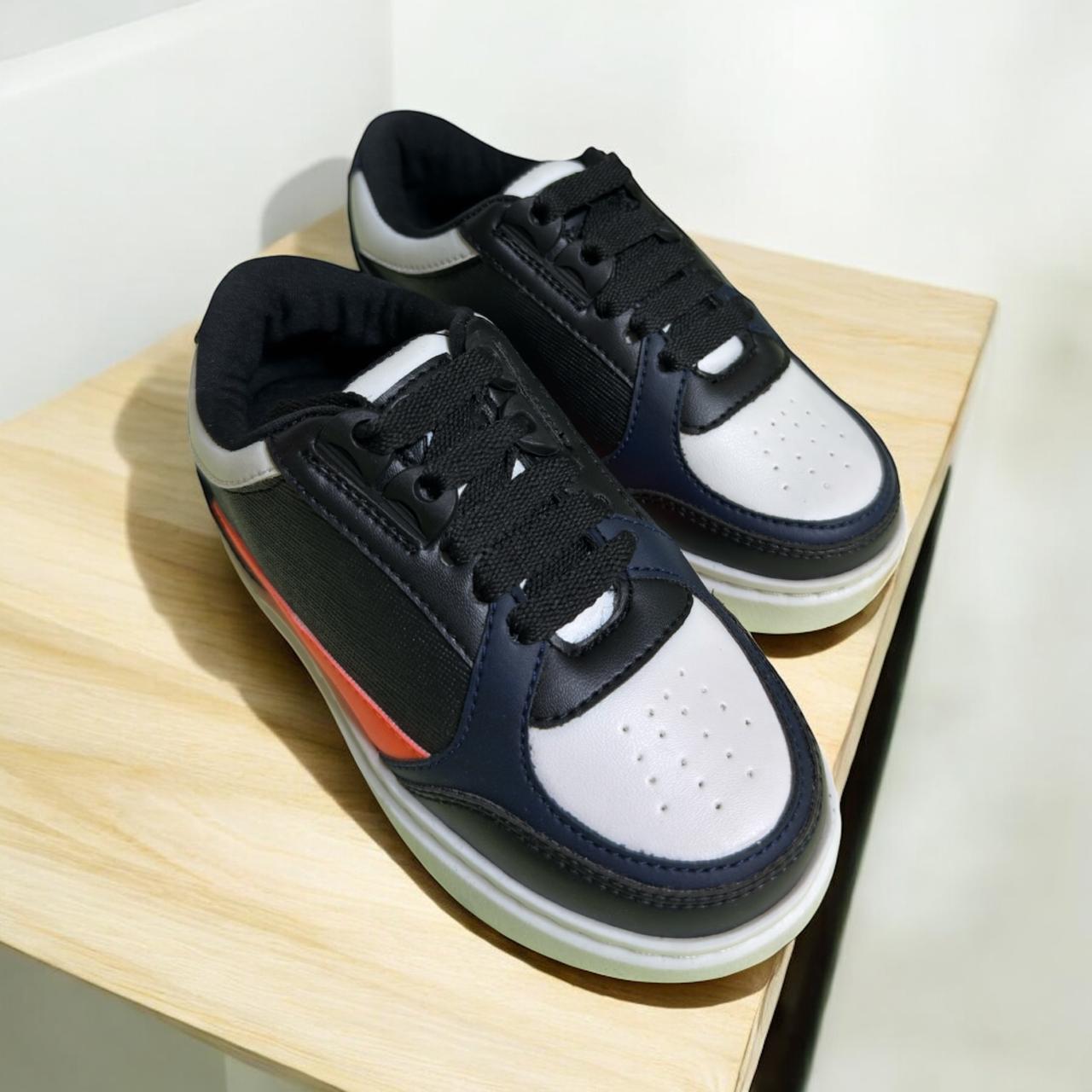 Black White With Red Stripe Light Weight Sneaker (4-7 Years)
