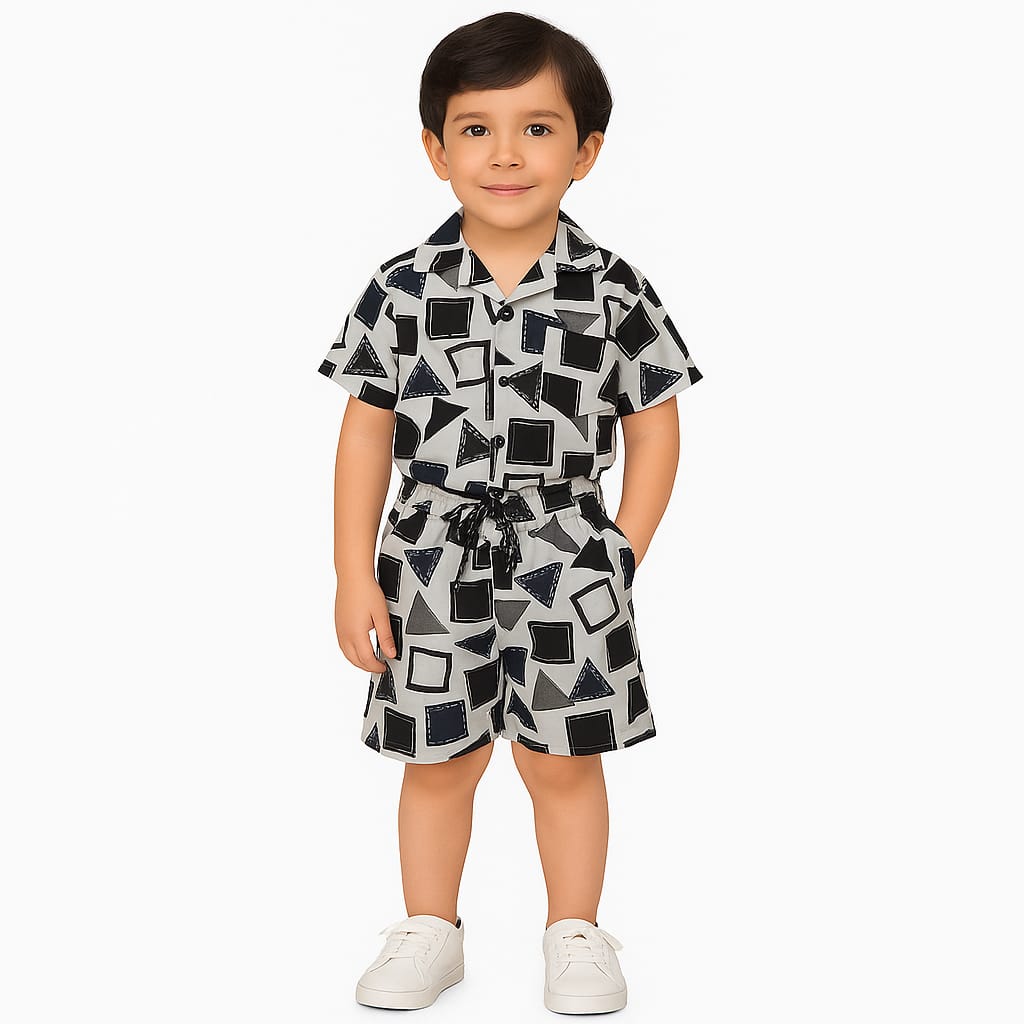 White Black Shapes Co-ords Set-Unisex (5-10 Years)