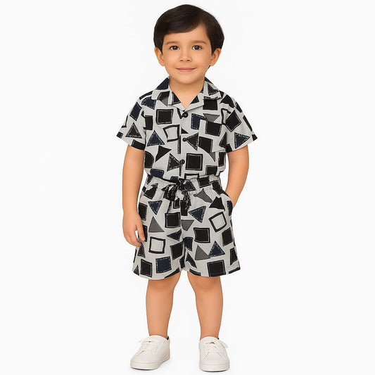 White Black Shapes Co-ords Set-Unisex (5-10 Years)