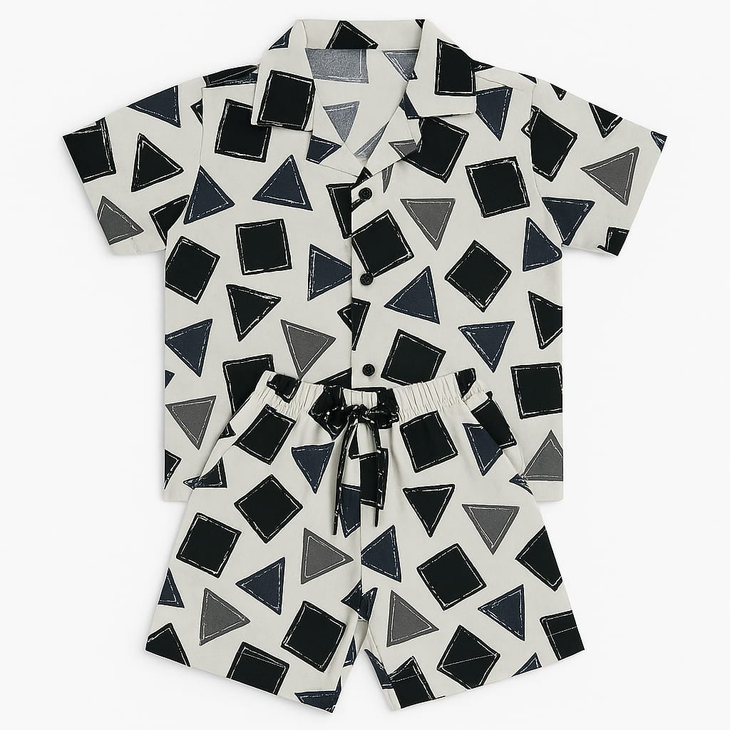 White Black Shapes Co-ords Set-Unisex (5-10 Years)