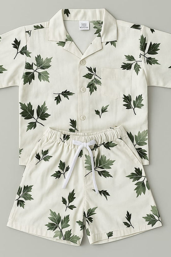 White Green Leaf Co-ords Set-Unisex (3-12 Years)