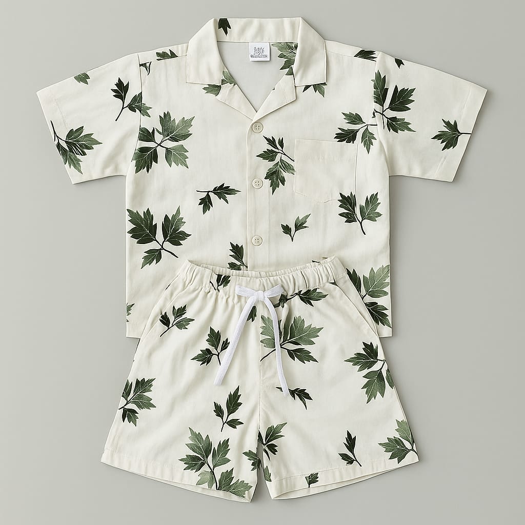 White Green Leaf Co-ords Set-Unisex (3-12 Years)