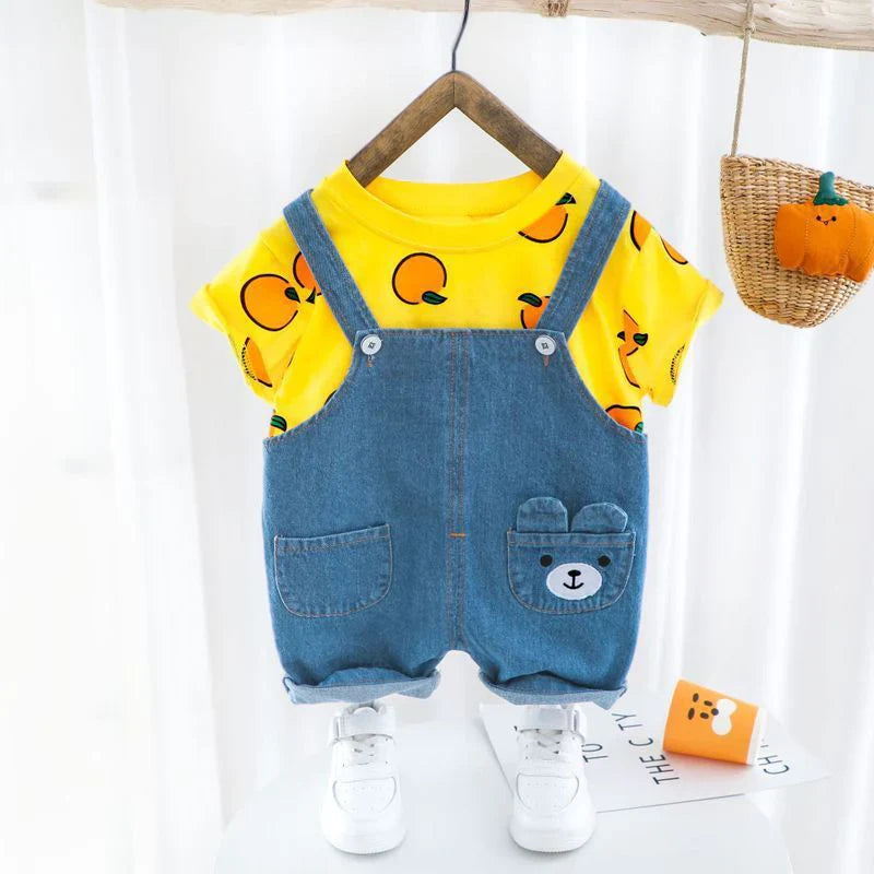 Organic Cotton Yellow Lemon T-Shirt With Denim Dungaree