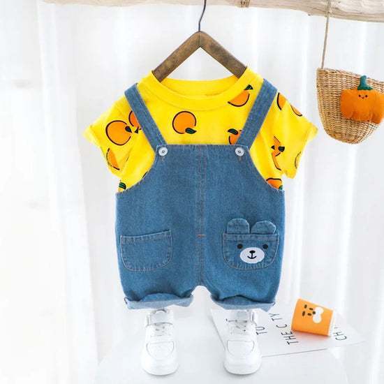 Organic Cotton Yellow Lemon T-Shirt With Denim Dungaree